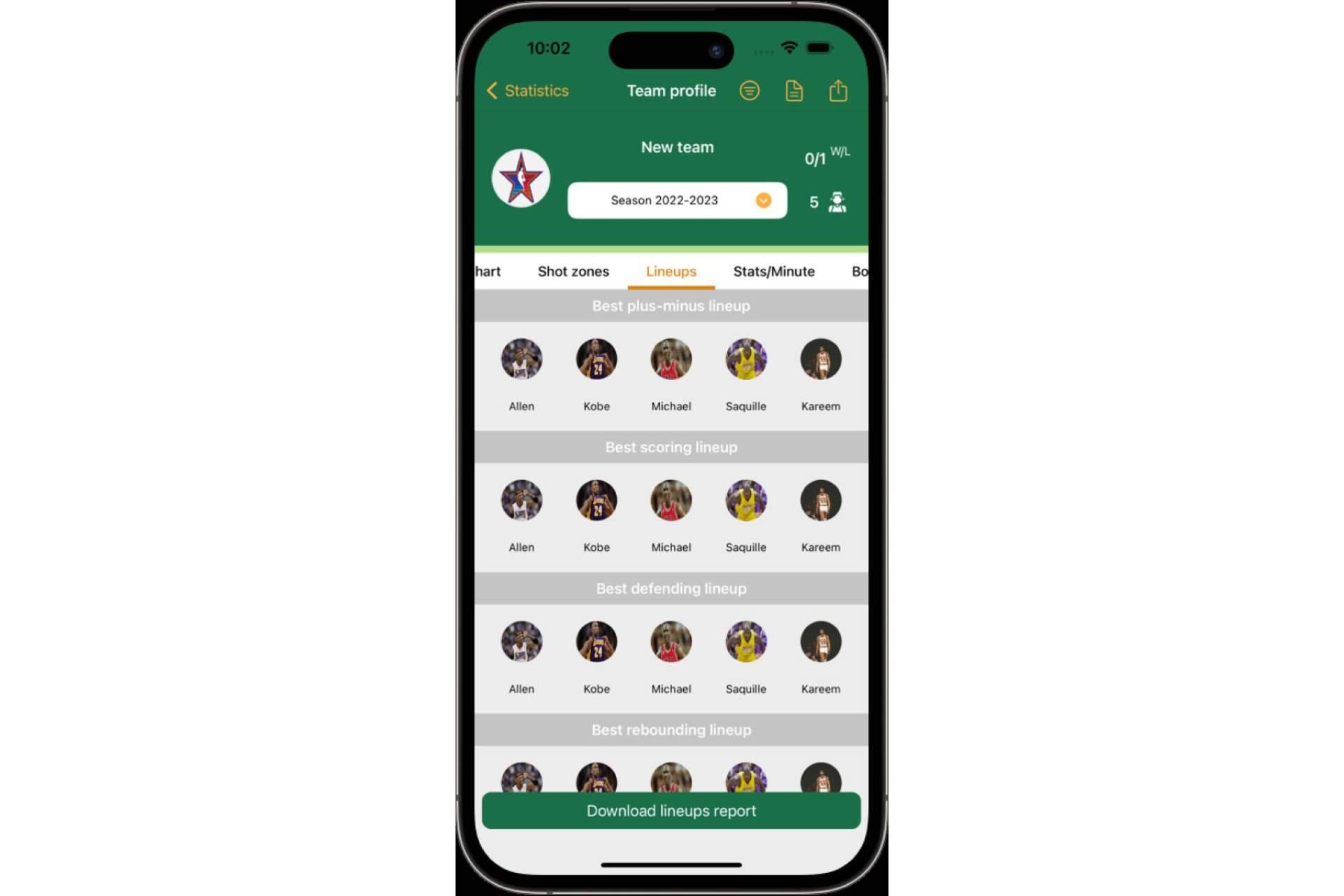 Todas las estadísticas de baloncesto disponibles en la plataforma Basketball Stats Assistant